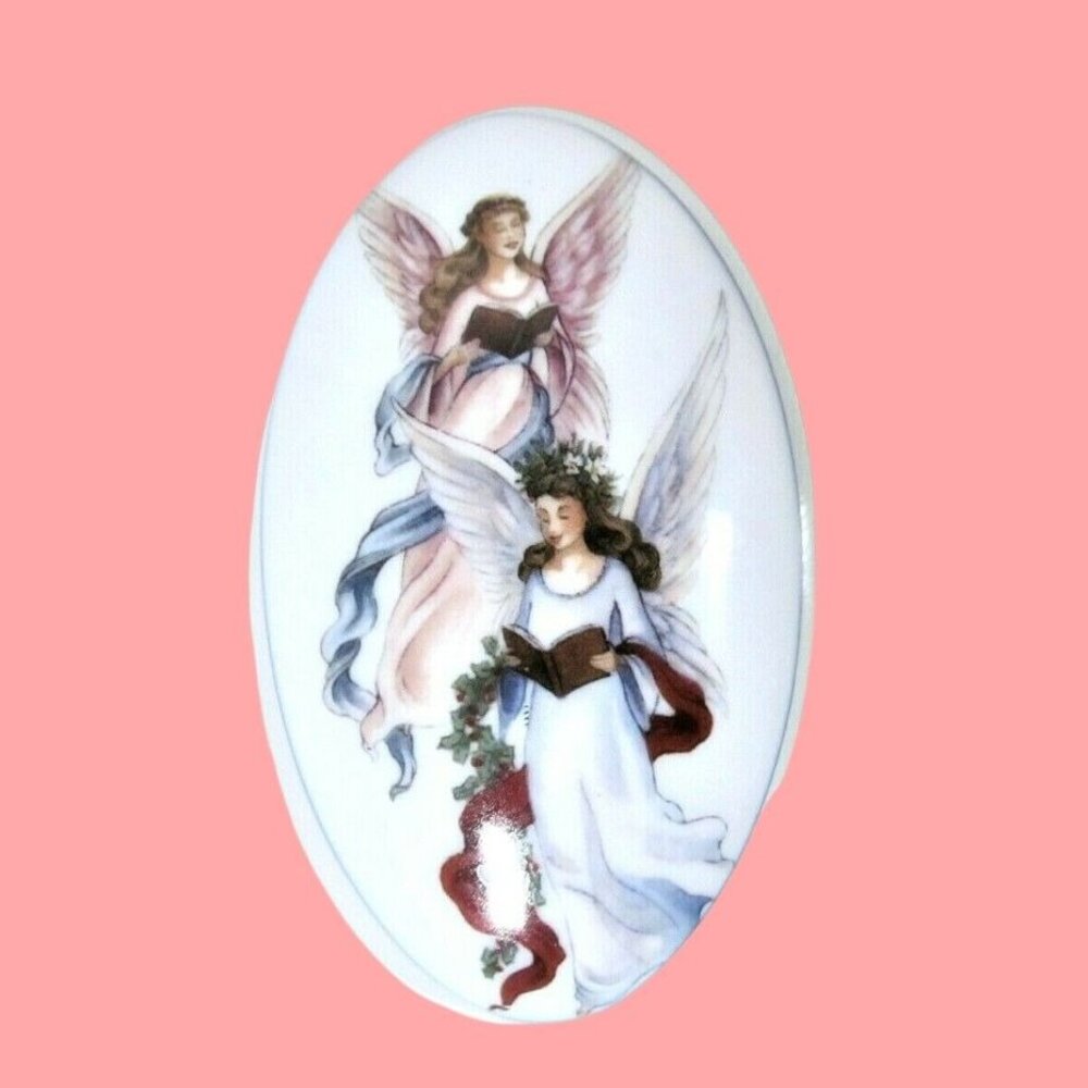 Vintage Porcelain Angel Trinket Box with Lid By Reutter Made in Germany